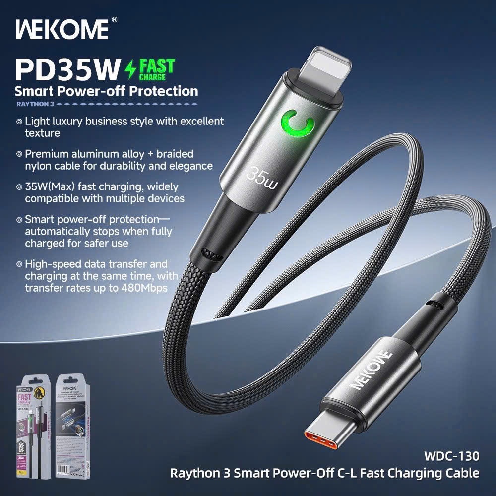 Wekome สายชาร์จโทรศัพท์ชาร์จเร็วพร้อมไฟสัญญาณและปิดอัตโนมัติสําหรับ iPhone, Samsung, Oppo,.