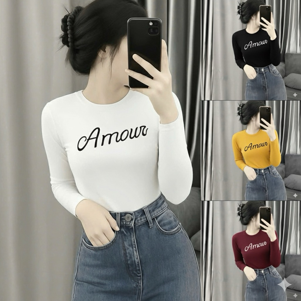 FALL-Winter LONG-SLEEVE ROUND-NECKLACE เสื้อยืด BEAUTIFUL GOOD SHAPE สี HP AMOC