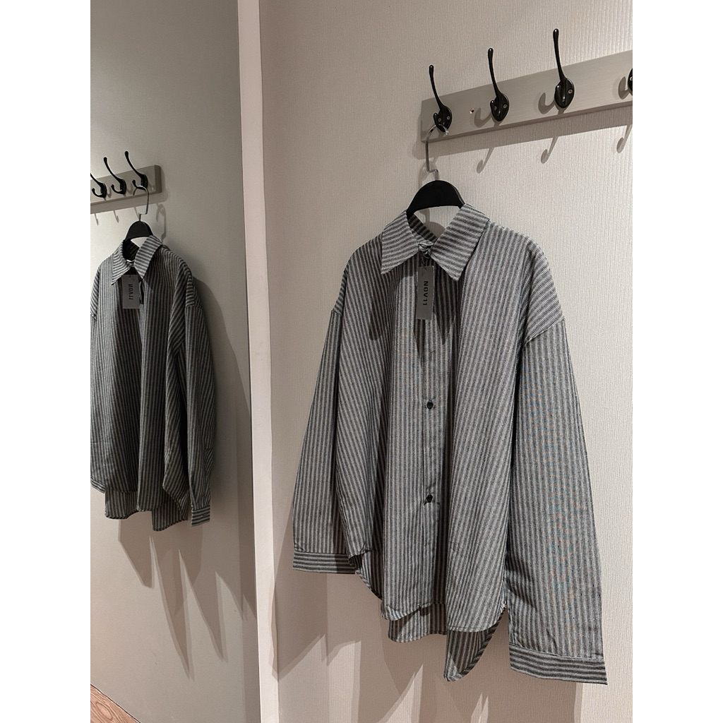 /NOV11/ UNISEX GREY STRIPED LINEN SHIRT