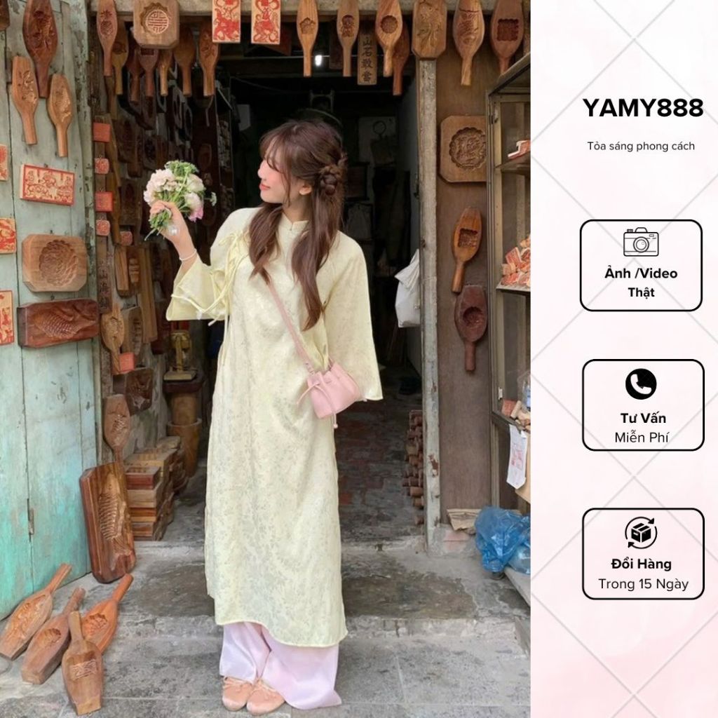 คุณภาพสูง Brocade Silk Ao Dai, Pastel Chunky Satin Silk Pants Sb6499 - Yanmy888