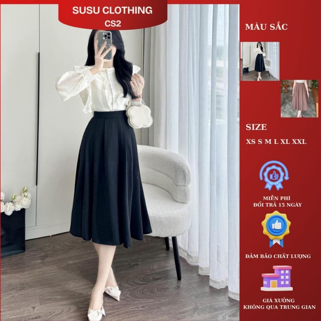 SUSU CLOTHING กระโปรงบาน 6 จีบ มีกระเป๋า vitex ขนาด Bigc ยาว 70cm