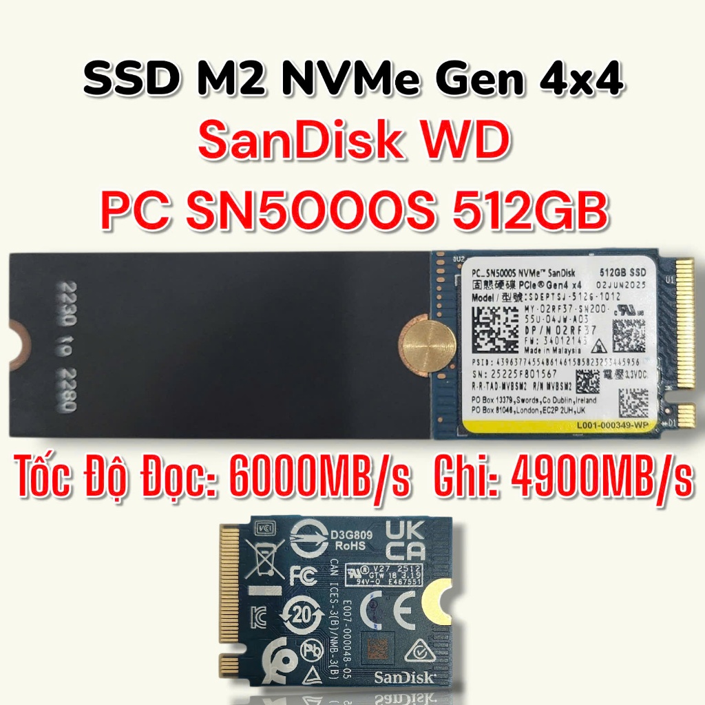 NVMe Sandisk WD PC SN5000S 512GB - ชั้น - Likenew - sk 100% - SSD M2 PCIe Gen 4x4