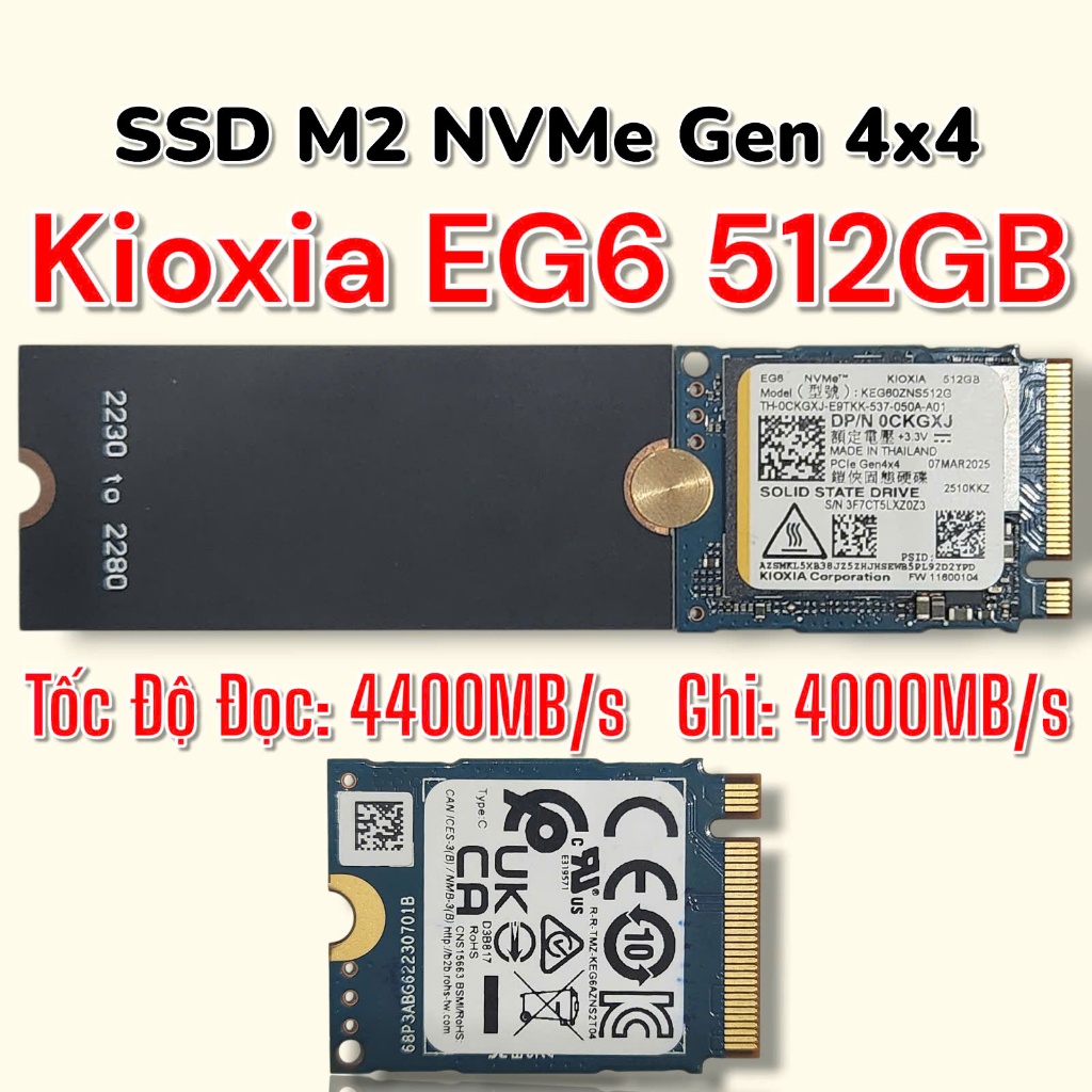 NVMe Kioxia EG6 512GB - ชั้น - Likenew - sk 100% - SSD M2 PCIe Gen 4x4