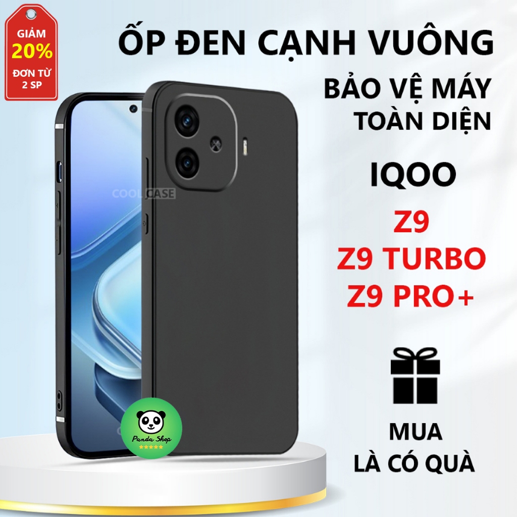 Vivo IQoo Z9/ Z9 Turbo/ Z9X/ Plus เคส TPU สีดํา ขอบสี่เหลี่ยม การป้องกันอุปกรณ์ที่ครอบคลุม - Panda