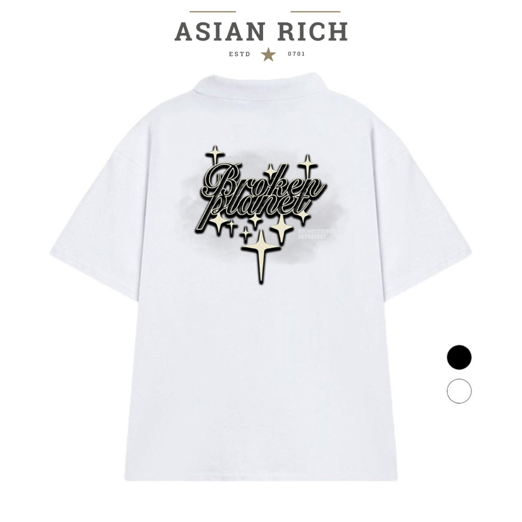 Asian Rich Premium Polo Collar Tee Broken Planet Starry Scrip Graphic