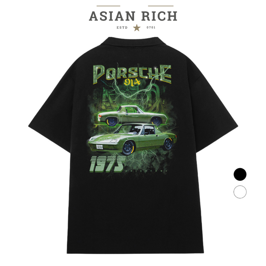 Asian Rich Premium Polo Collar Tee Porsche 914 1973 Retro Vintage สีเขียว