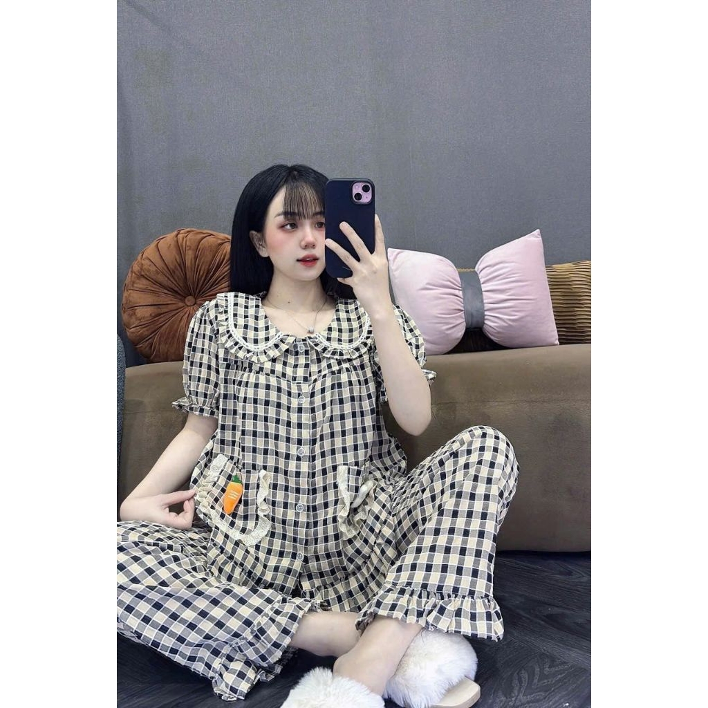 PYJAMA SET WITH SLEEVES AND LONG PANTS 2 กระเป๋าพร้อม COOL SOFT VELVET