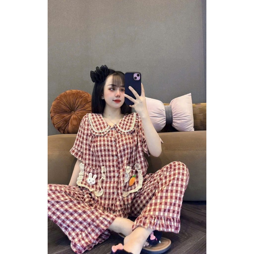 PYJAMA SET WITH SLEEVES AND LONG PANTS 2 กระเป๋าพร้อม COOL SOFT VELVET