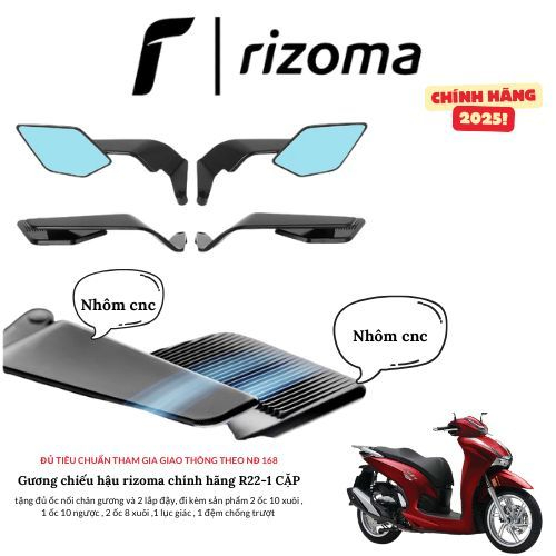 กระจก Rizoma R22 แท้ - อลูมิเนียม CNC กระจกสีฟ้าป้องกันแสงสะท้อน