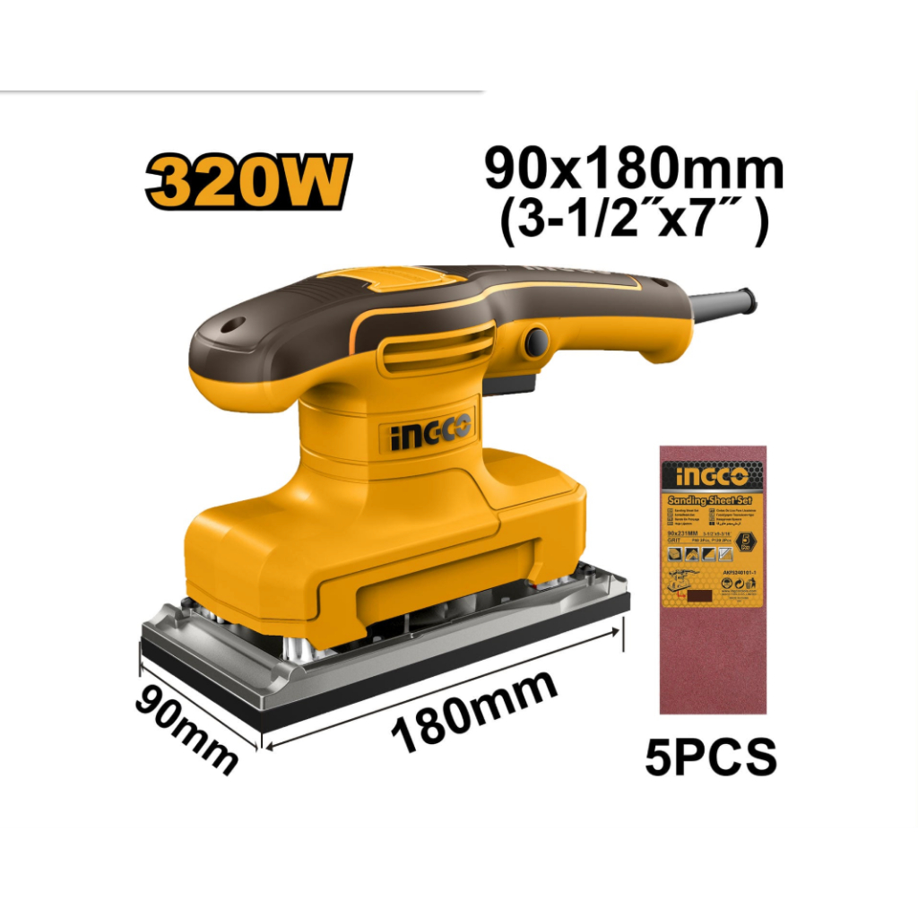 INGCO FS3216 เครื่องขัดสี่เหลี่ยม 320W ฐาน 90x180mm 14000 RPM พร้อมกระดาษทราย