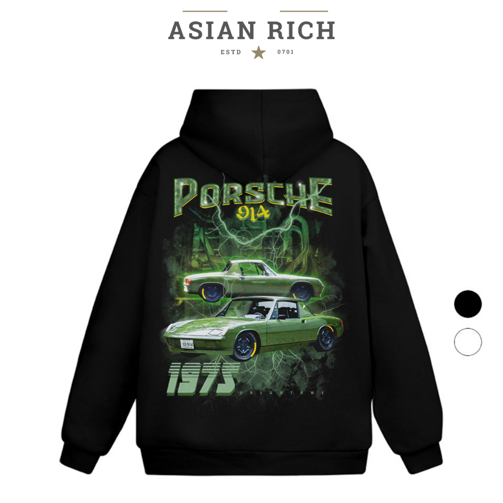 Porsche 914 1973 Retro Vintage Green Asian Rich Premium Fleece Hoodie