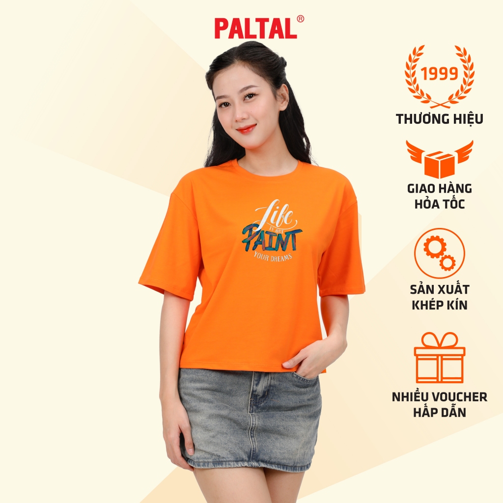190p 0300 - PALLTAL เสื้อยืดผู้หญิง Melan Cotton Round Neck Short Sleeve Square Form Youthful Dynami
