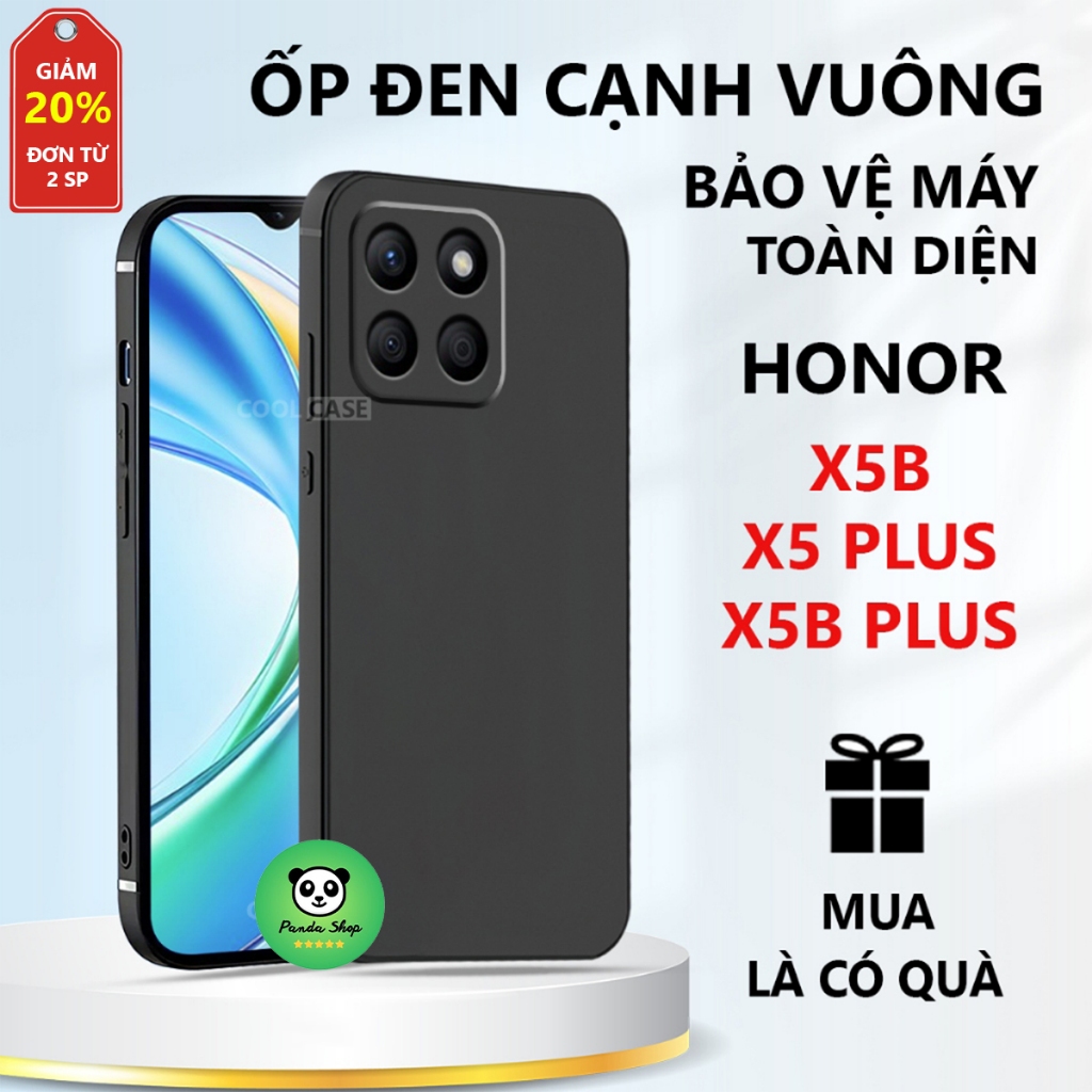 Honor X5b/ X5b Plus เคส TPU สีดํา ขอบสี่เหลี่ยม การป้องกันอุปกรณ์ที่ครอบคลุม - Panda