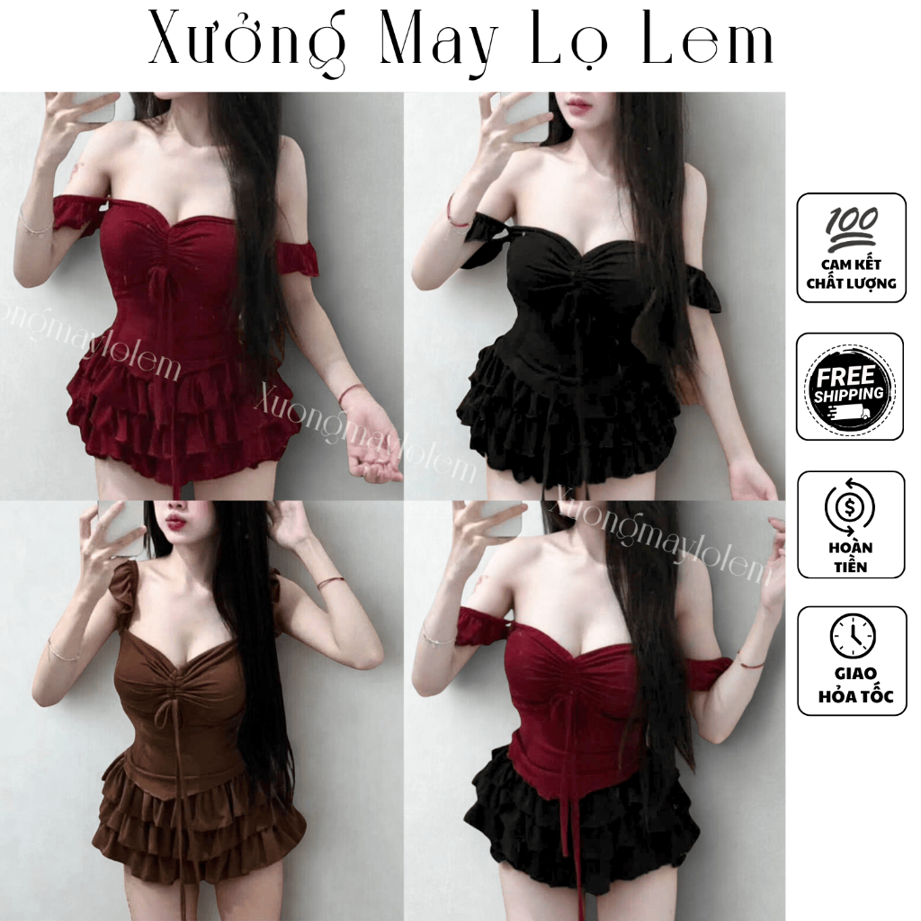 (HCMC EXPRESS) ชุดเสื้อนางฟ้าพร้อมสายรัดหน้าอกและกางเกงชั้น K6725_XUONGMAYLOLEM