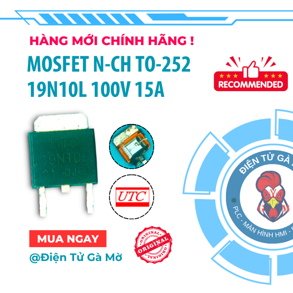 [1 CON] Mosfet N-Channel N Channel Paste, 19N10 UTC19N10L 100V 15A, UTC ของแท้ใหม่เอี่ยม
