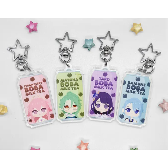 พวงกุญแจอะคริลิค Genshin Impact Boba Can: Raiden Shogun & Yae Miko