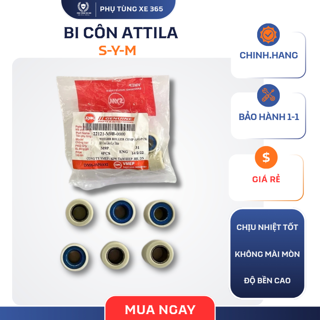 (22121-M9B-0000) ชุดลูกคลัตช์ ATTILA (6PC) สีขาว จากchinhhang SYM