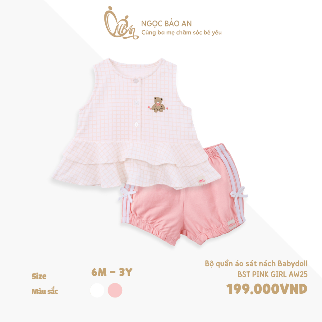 M&B (6Y-3Y) ชุดบอดี้สูท Cute Babydoll ทําจากผ้าฝ้ายแฟชั่นเนื้อนุ่มสําหรับเด็กผู้หญิง 7kg4 - 15kg Pin
