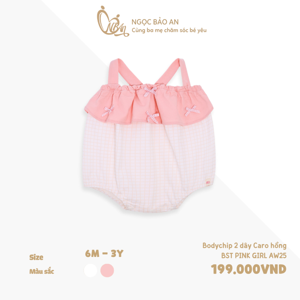 M&B (6Y-3Y) Bodychip 2 สาย Lovely Pink ลายสก๊อต ผ้าฝ้ายเนื้อนุ่ม แฟชั่นสําหรับเด็กผู้หญิง 7kg4 - 15k