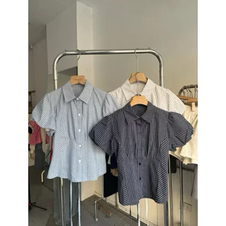 เคนโก้ เสื้อลายสก๊อตเข้าชุดง่ายแขนพองและเอวแฟชั่นผู้หญิง ม9579