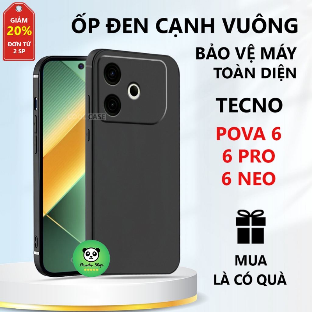 Tecno Pova 6/ 6 Pro/ 6 Neo เคส TPU สีดํา ขอบสี่เหลี่ยม การป้องกันอุปกรณ์ที่ครอบคลุม - Panda