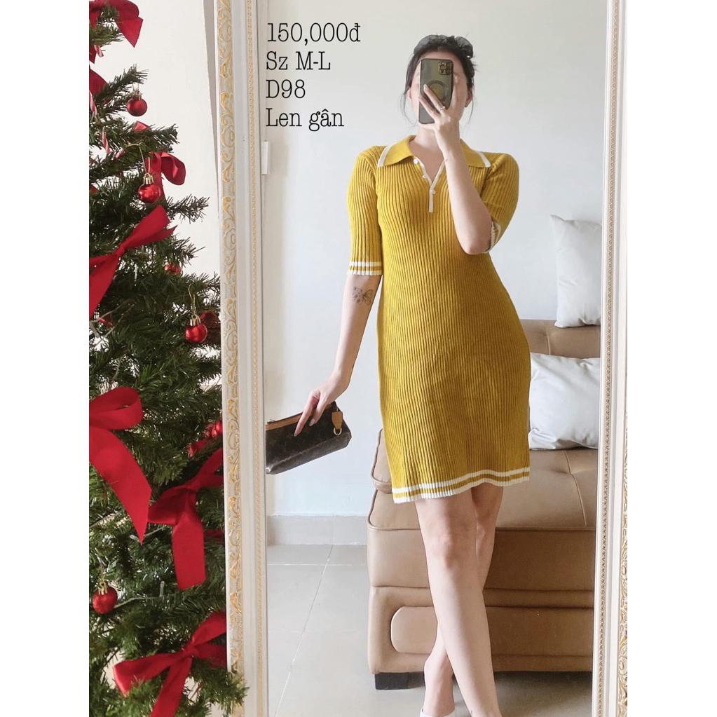 Qc pass เดรสผ้าวูลสีเหลือง