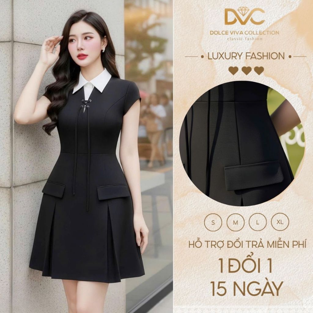 [มีในสต็อก] เดรสทรงเอสํานักงานหรูหราพร้อมเสื้อเชิ้ตสีดําและสีขาว BLACK IVY DS6889 - มาตรฐาน DVC ของแ