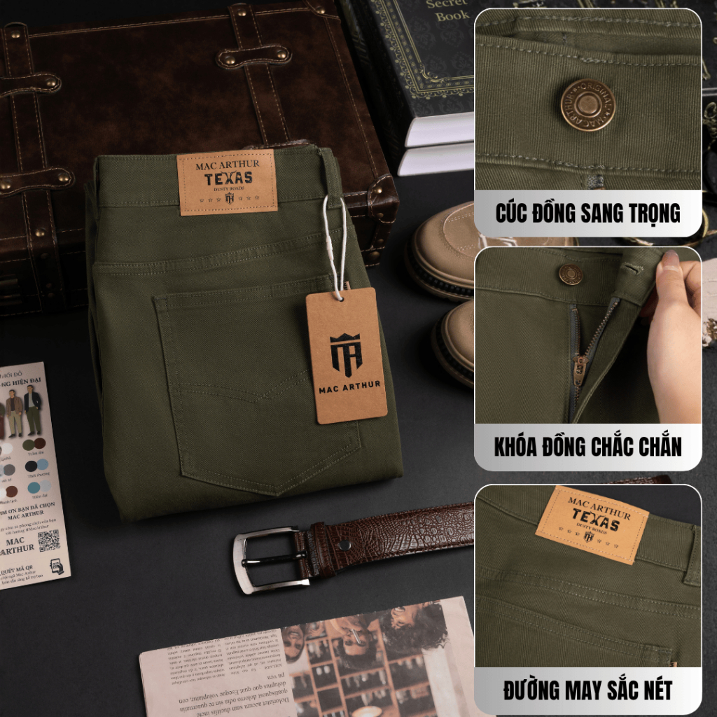 [ใหม่] Mac Arthur Texas Khaki Jeans, ขาตั้งแข็งแรง, หดตัวและเปลี่ยนสี KKJ2