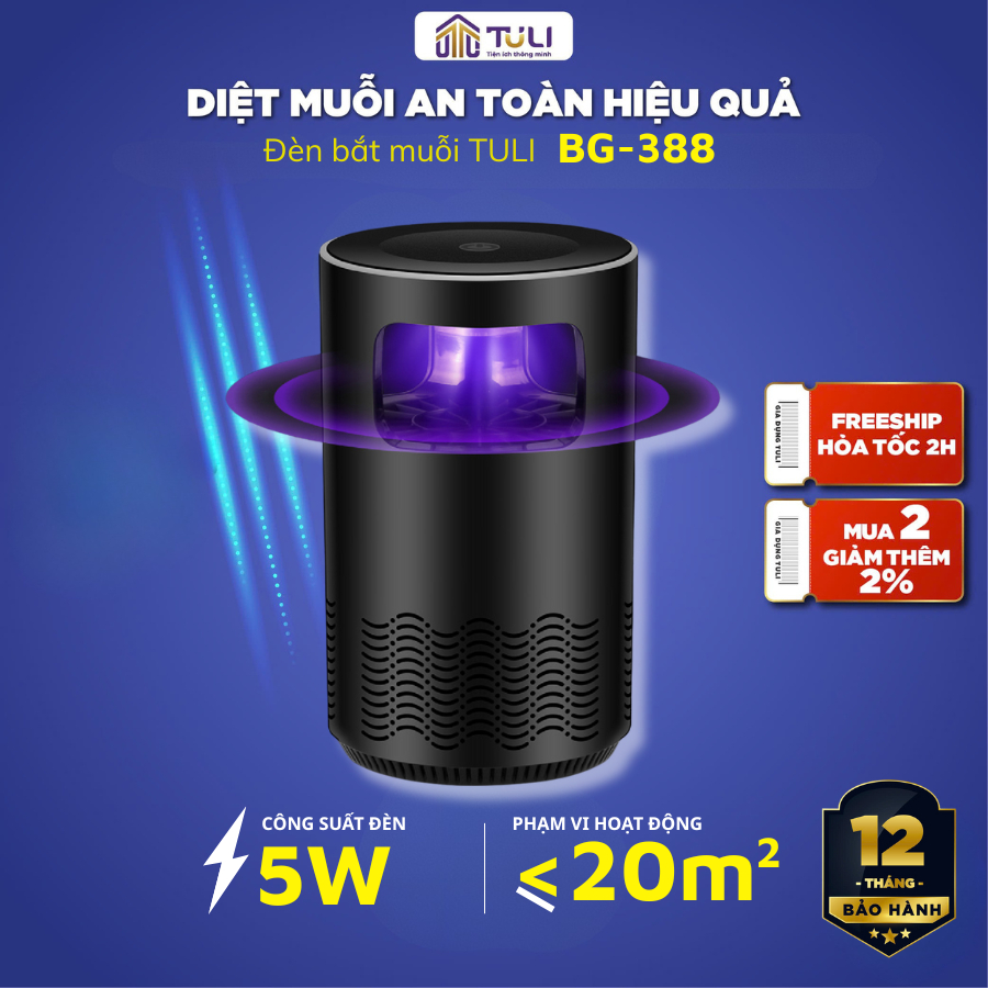 TULI BG-388 เครื่องจับยุง พร้อมพัดลมดูดอากาศที่สะดวก ปลอดภัย เสียงรบกวนต่ํา ประหยัดพลังงาน 12 เดือน