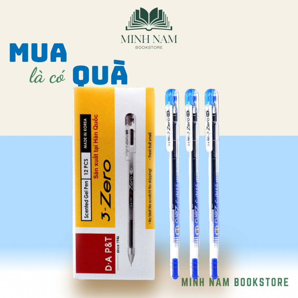 กล่อง 12 ปากกาเจล DA P&T Gstar 3-Zero 0.38 มม. Nib (น้ําเงิน ม่วง แดง ดํา) - Minh Nam Bookstore