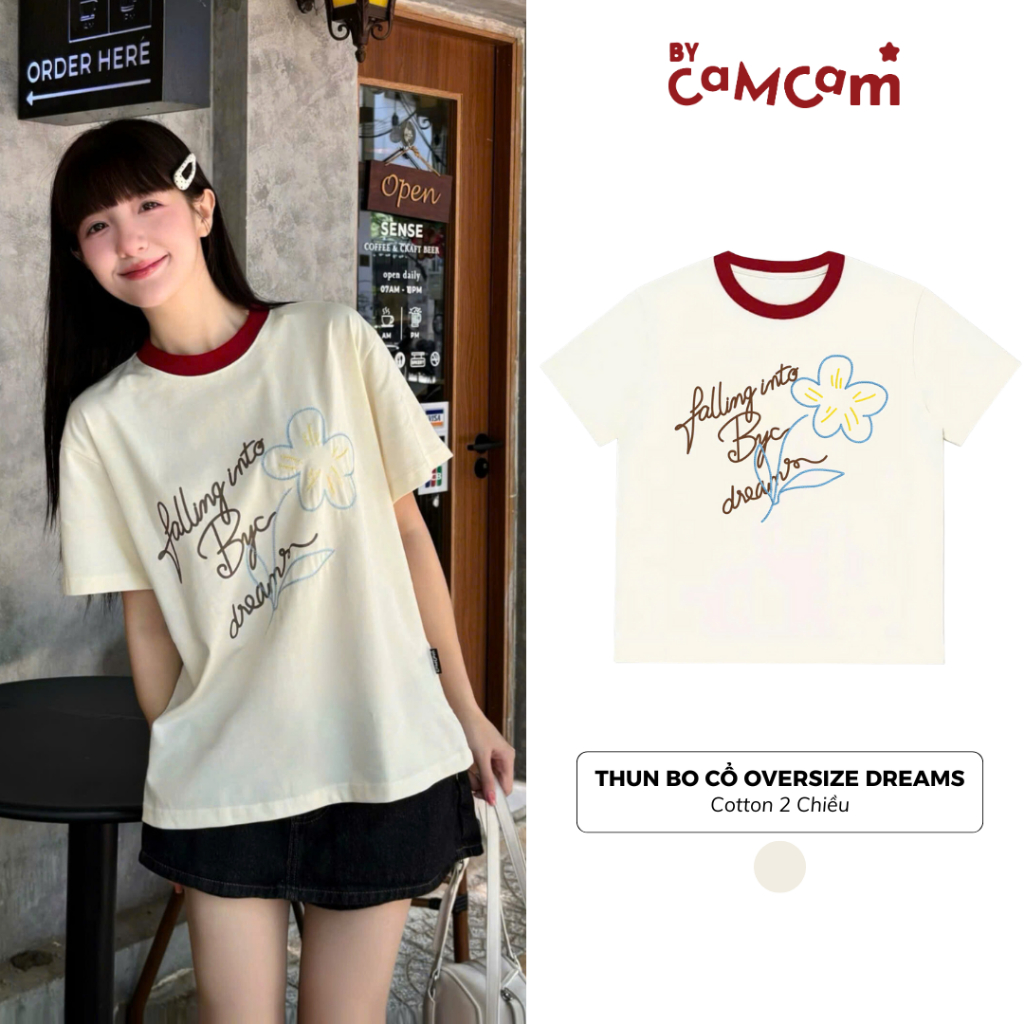 เสื้อยืดโอเวอร์ไซส์ผ้าฝ้าย 2 ทางสุดเท่พร้อมคอปก Bycamcam DREAMS ATN259
