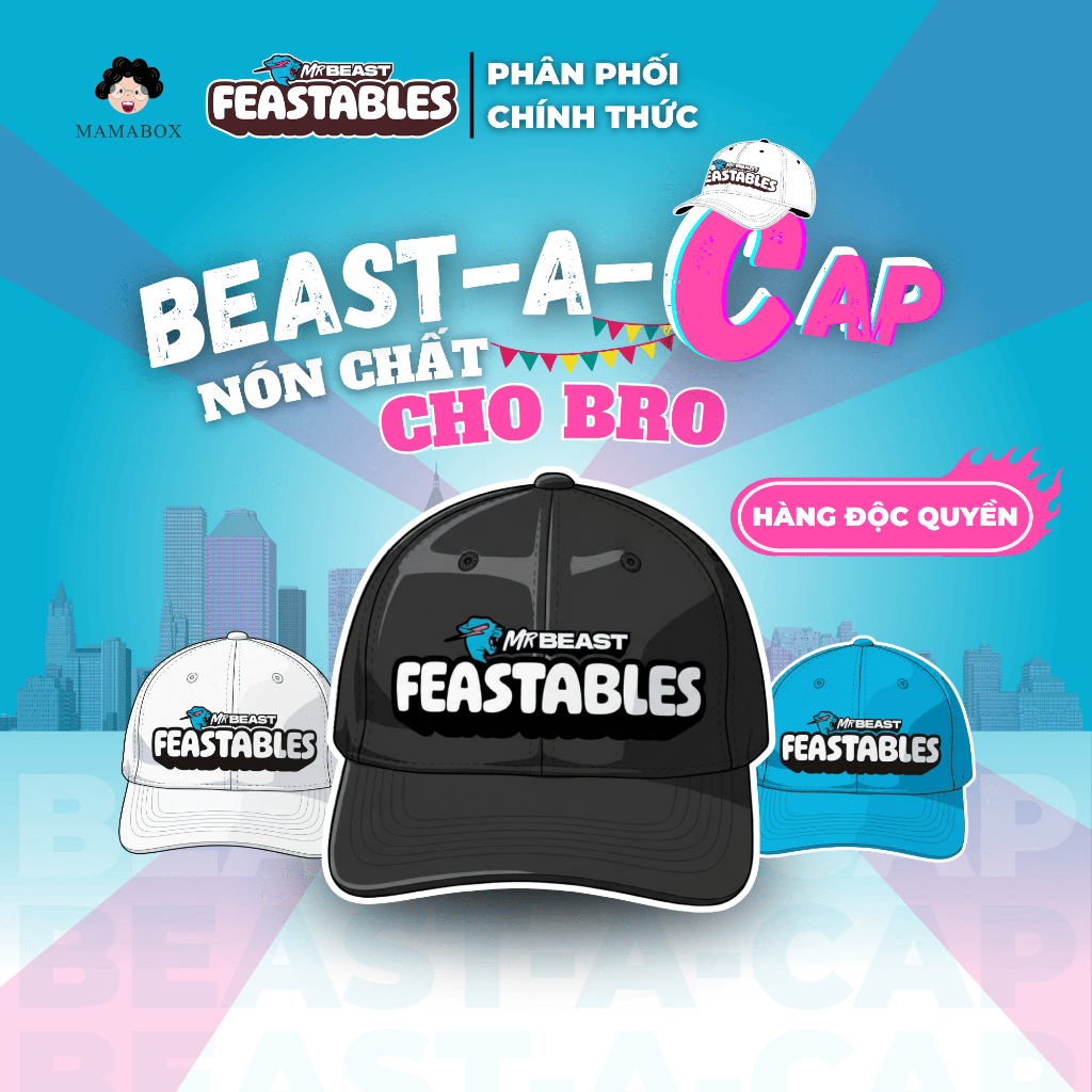 MrBeast Feastables สีดํามีสไตล์ไม่เหมือนใคร – หมวก BEAST-A-CAP