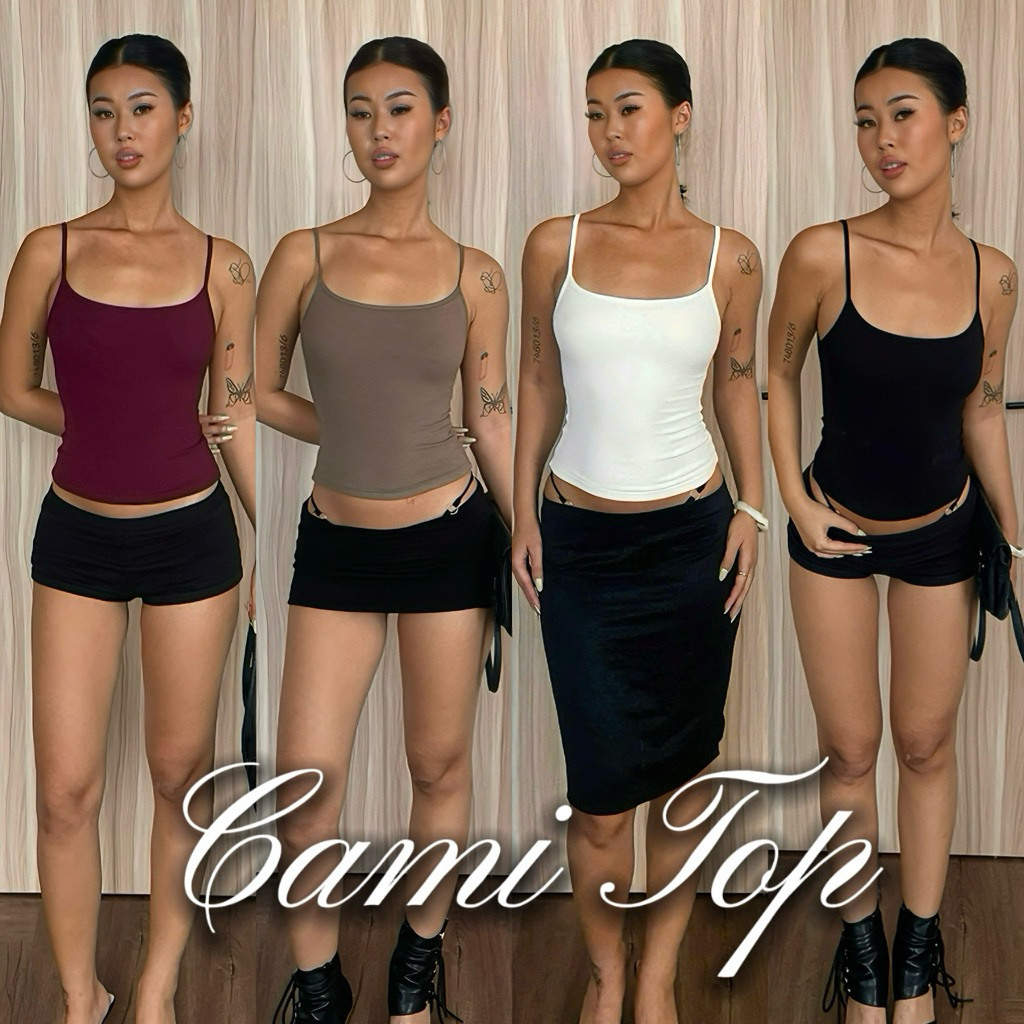 2 ชั้น Cami Top Basic Tie เอวเสื้อ noco.label, เซ็กซี่สไตล์ยุโรปและอเมริกา Streetstyle