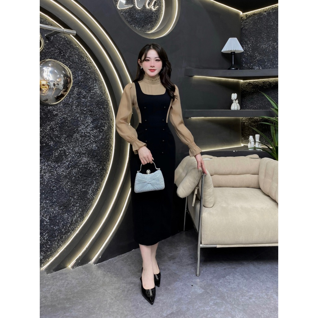 G54 - Evii Designer Dress สําหรับผู้หญิง เดรสดีไซน์คอระบายผ้าไหมย่นทรงลงดินสอ