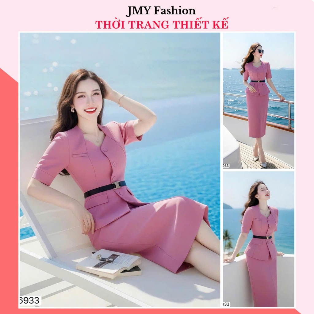Ds6933 ชุดกระโปรงดินสอสีชมพูคอเหลี่ยม Stylized (พร้อมเข็มขัด) [Dolce Viva Collection (DVC)]