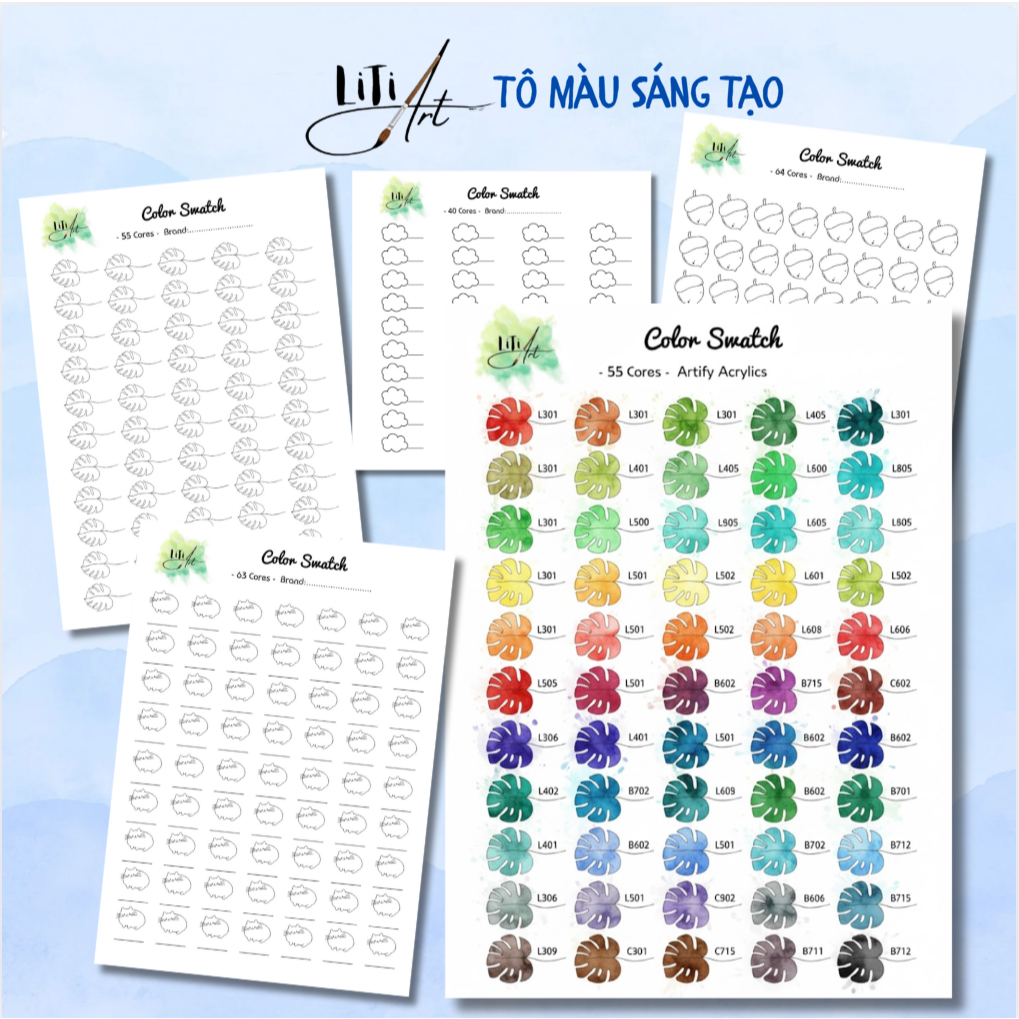 Color Swatch LiTi Art – KT A5 - บอร์ดทดสอบสีน่ารักสําหรับดินสอสี – อะคริลิค – marke | กระดาษอาร์ตหนา 200 แกรม