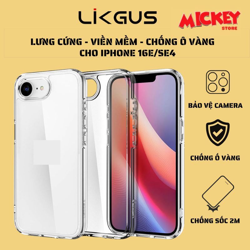 Likgus เคสกันกระแทกแบบใสสําหรับ IPhone 16E/SE4 - เคสกันกระแทกสีเหลือง 16E/SE4