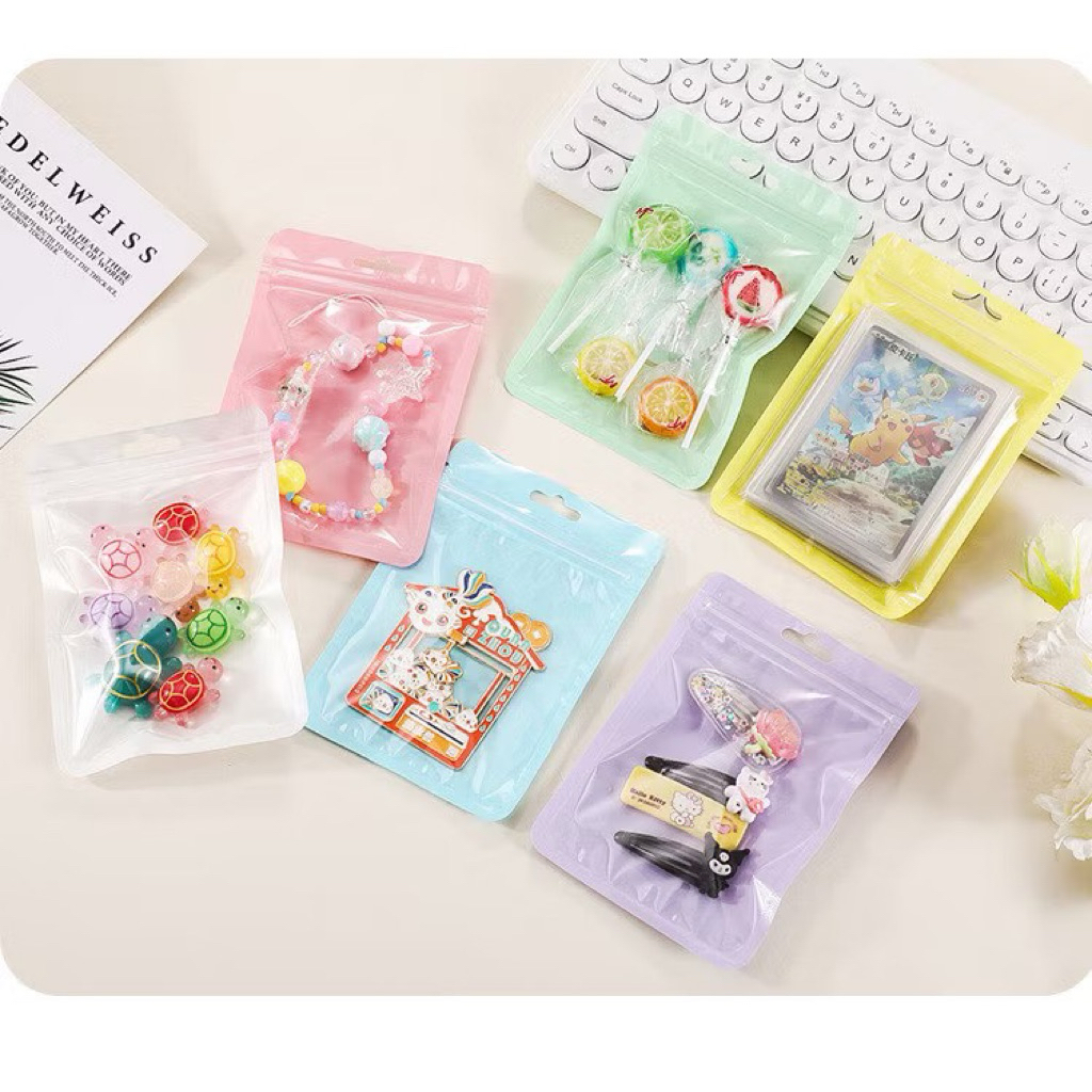 Combo 10 ถุงซิปพาสเทล ขนาด 10.5 x 15 ซม. มีหลายสีสําหรับอุปกรณ์เสริมและลูกอม ----- ซิปพาสเทล