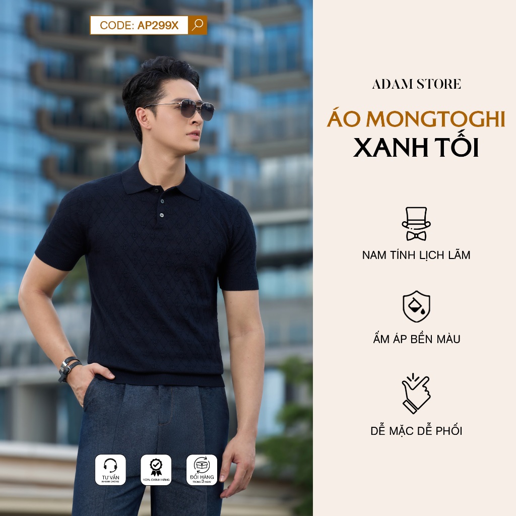 ADAM STORE เสื้อเชิ้ต MONGTOGHI สําหรับผู้ชายสีน้ําเงินเข้ม AP299X