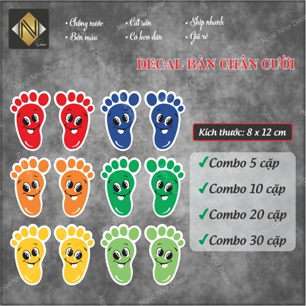 สติ๊กเกอร์รูปลอกพลาสติกกันน้ํา FUNNY SMILE FACE FEET สําหรับพื้นและตกแต่งโรงเรียน