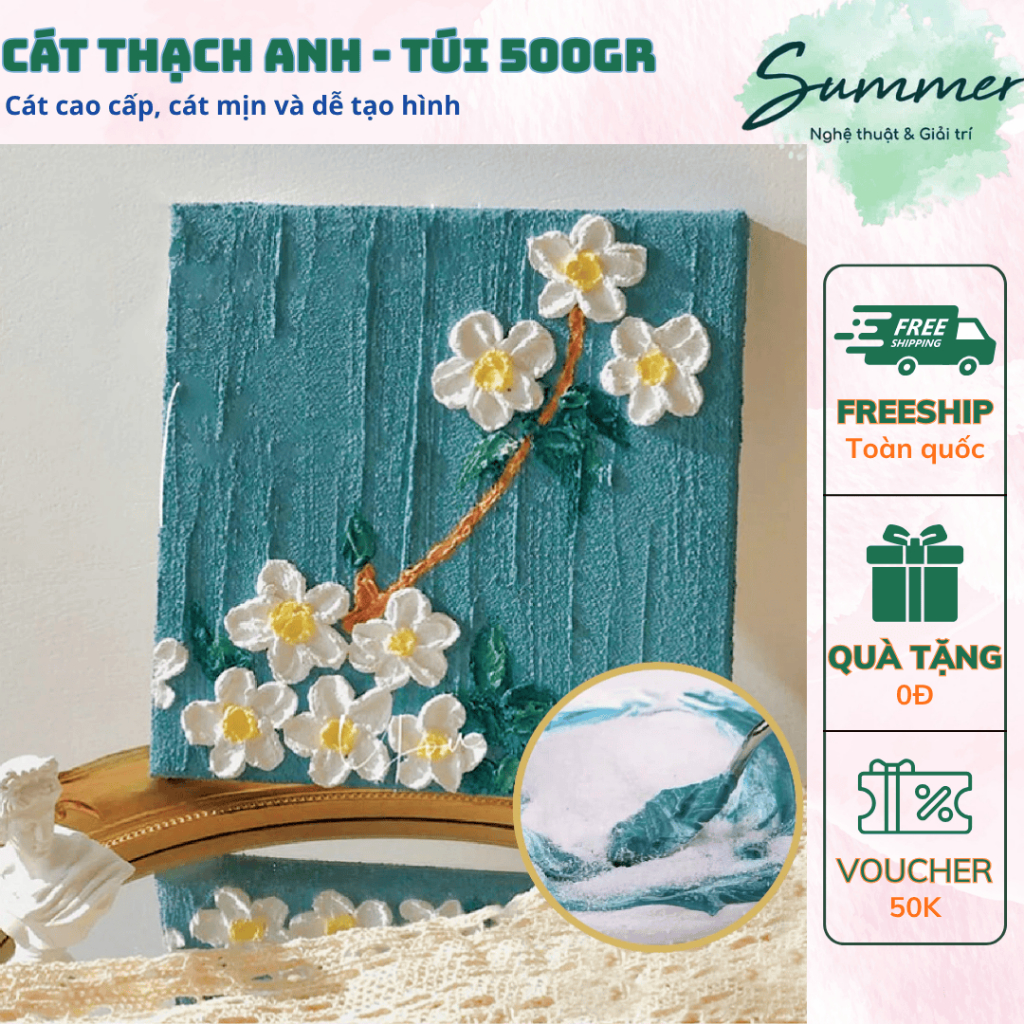 ทรายควอตซ์ 500gr สีอะคริลิคผสมเรียบสร้างผลลายนูนสําหรับภาพวาดศิลปะ Fine - เครื่องมือจิตรกรรมฤดูร้อน