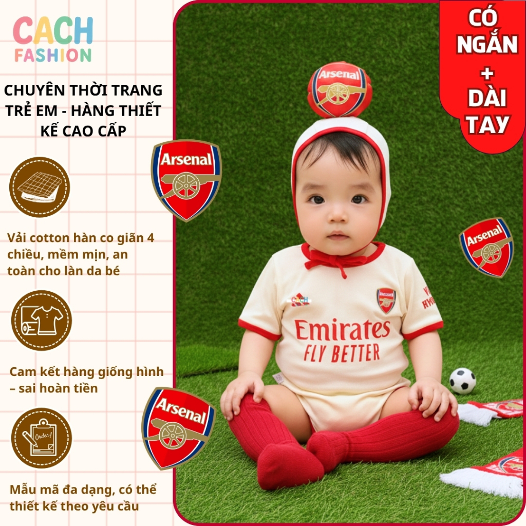 ชุดบอดี้สูทพร้อมหมวกสโมสร ARSENAL สําหรับเด็กทารก 0-24 เดือน PRINTED NAME & NUMBER ON REQUEST CACH ชุดกีฬาเด็ก