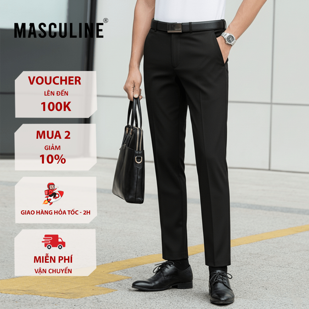 MASCULINE MQ501 Form Slim Fit กางเกงลําลองชายหนุ่มที่มีรูปร่างอ่อนเยาว์ทําจากผ้าฝ้ายเรยอนยืดเล็กน้อย