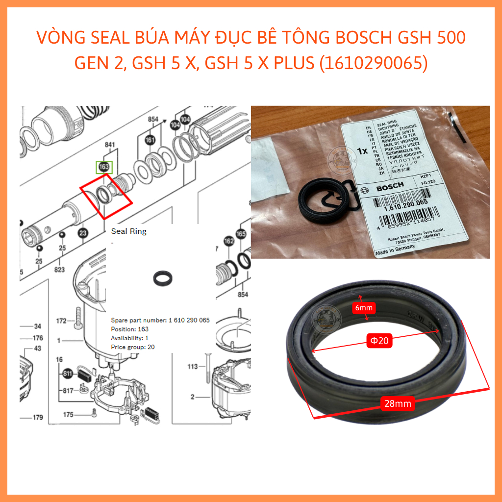 BOSCH GBH แหวนซีลสิ่ว 18V-36C, 5-38 D, 5-40 D, GSH 500 Max (Gen 1), 5X, 500, 388, 388X