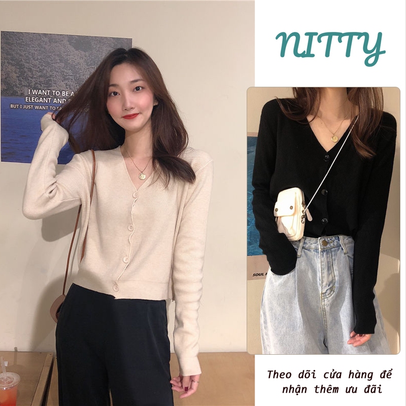 NITTY เสื้อคาร์ดิแกนผ้าวูล V-Heart ของเกาหลีของผู้หญิง