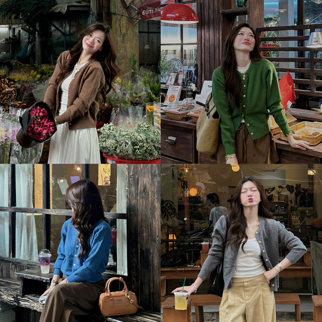 (OLDSCHOOL PHOTO) เสื้อสเวตเตอร์ขนกระต่ายเรียบ ป้ายทรงเข้ารูป "EGG" มีกระดุมเหลือง