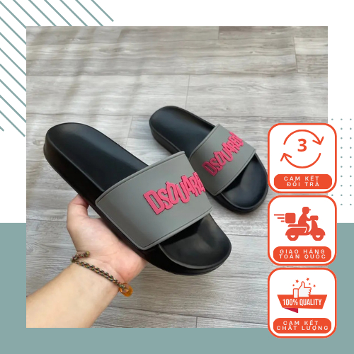 DSQ รองเท้าแตะส้นเตี้ยแฟชั่น, DSQ RECORDING สีชมพู LETTERS JUMPING LETTERS