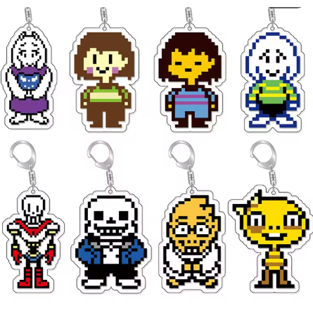 พวงกุญแจพิกเซลเกม Undertale – Sans, Flowey, Papyrus, ตัวละคร Asriel; อุปกรณ์เสริมคอสเพลย์, ที่แขวนกร