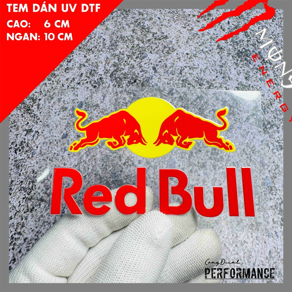 สติ๊กเกอร์โลโก้ Red Bull พร้อมคําว่า Red Bull ด้านล่าง วัสดุ UV DTF