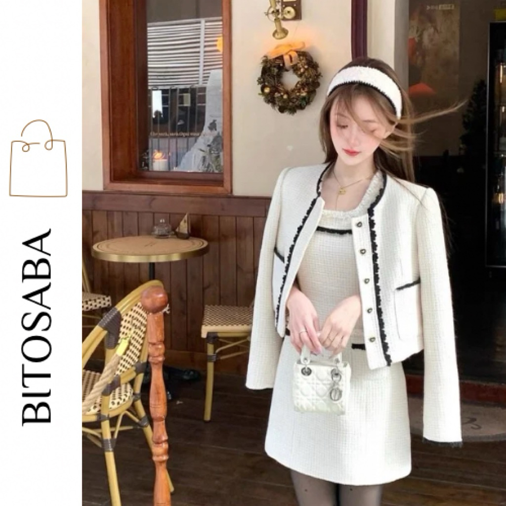 Tweed Set รวมเสื้อแจ็คเก็ตแขนยาวและกระโปรงคล้องคอ (SDT88)